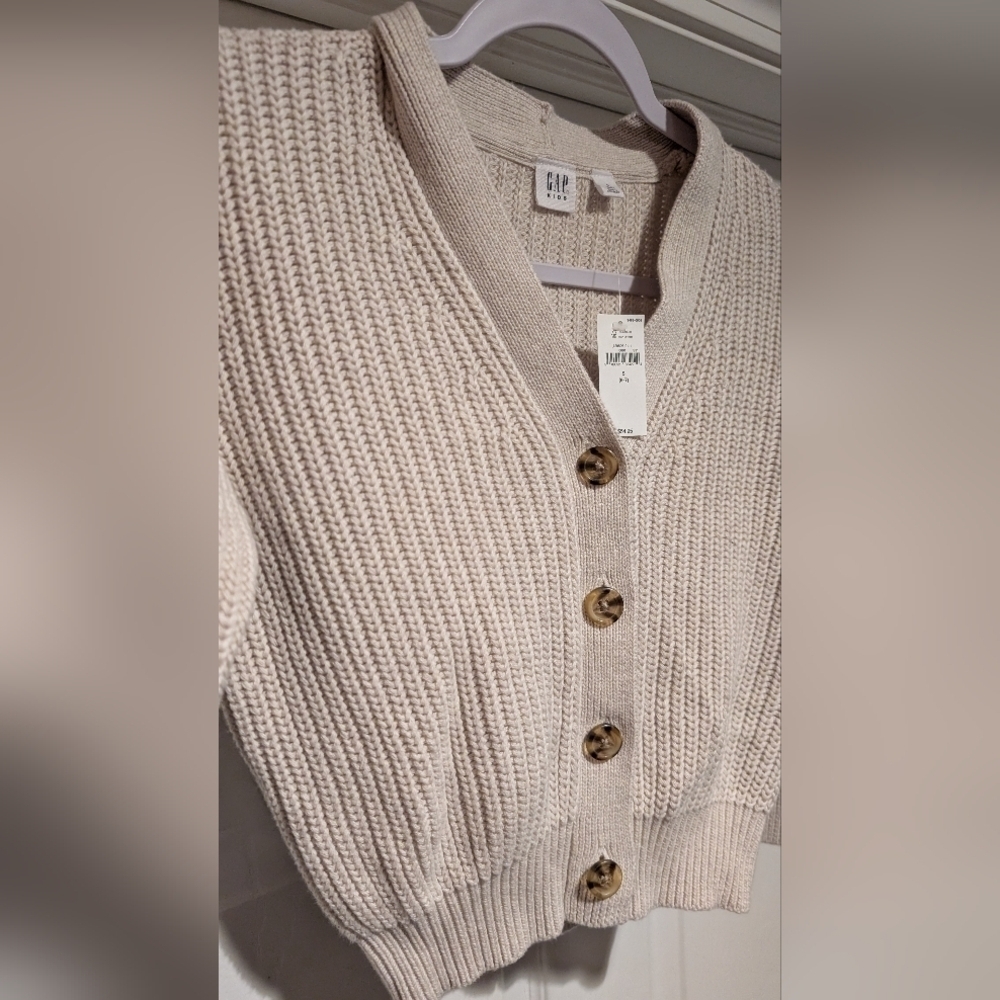 Gap NWT $55 Kids Shaker Stitch Beige Cardigan 100% Cotton Size Small 6-7 NEW! - Picture 4 of 13